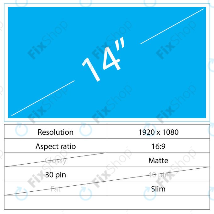Wyświetlacz 14" LCD Slim Matte, 30 pin, Full HD, No brackets