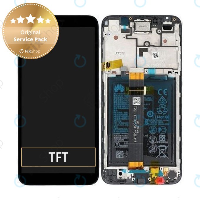 Wyświetlacz do Huawei Y5p, Ekran dotykowy z ramką i baterią, 02353RJP, Czarny, Black, Genuine Service Pack