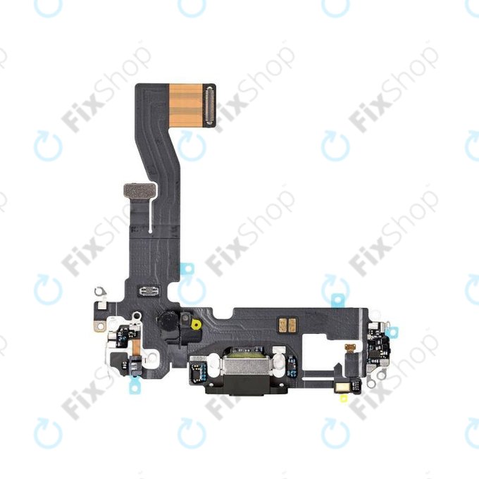 Złącze ładowania z taśmą flex do iPhone 12, 12 Pro, Czarny, Black