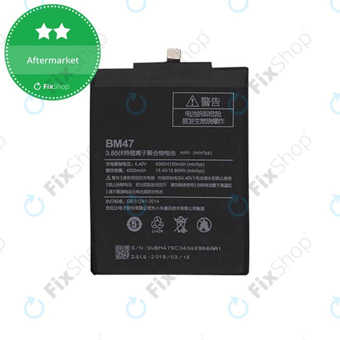 Bateria do Xiaomi Redmi 3, 3S, 3 Pro, 4X, BM47, 4100mAh