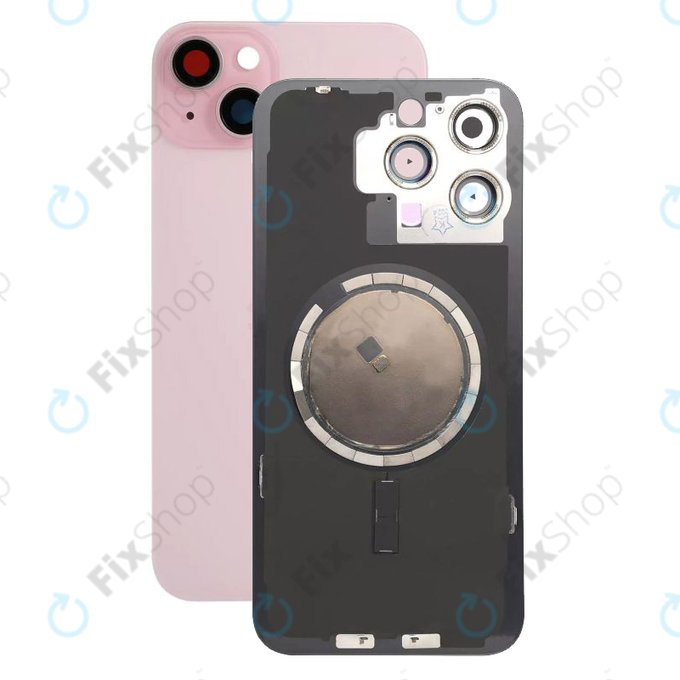 Tylne szkło obudowy z obiektywem aparatu, metalową płytką i magnesami Magsafe do iPhone 15 Plus, Różowy, Pink