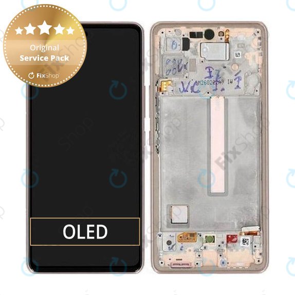 Wyświetlacz do Samsung A53 5G A536B, Ekran dotykowy z ramką, GH82-28024D, GH82-28025D, Awesome Peach, Genuine Service Pack