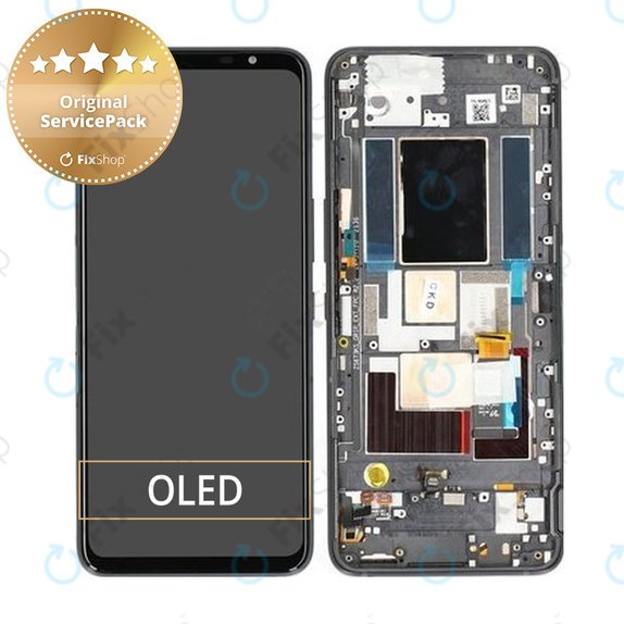 Wyświetlacz do Asus ROG Phone 5s, 5s Pro ZS676KS, Ekran dotykowy z ramką, 90AI0091-R20020, Czarny, Black, Genuine Service Pack