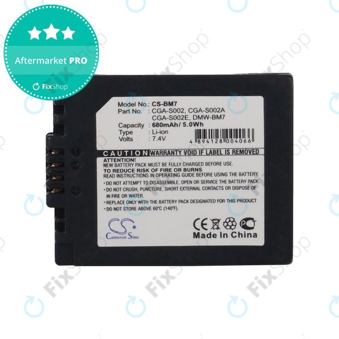 Bateria do Panasonic DMC-FZ10, 680mAh, Li-Ion, 7.4V, CGA-S002, HQ