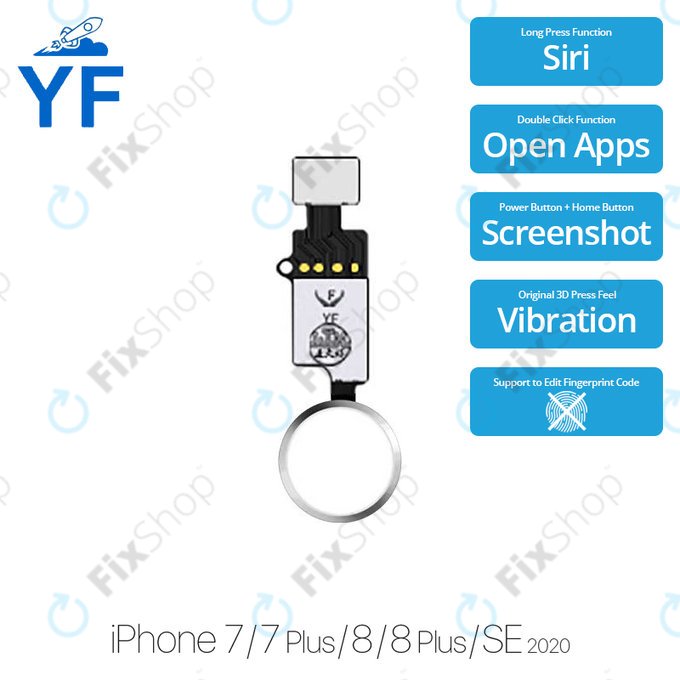 Przycisk Home do iPhone 7, 7 Plus, 8, 8 Plus, SE (2020), SE (2022), YF, Srebrny, Silver