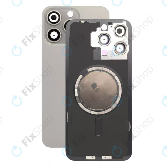 Tylne szkło obudowy z obiektywem aparatu, metalową płytką i magnesami Magsafe do iPhone 15 Pro Max, Natural Titanium