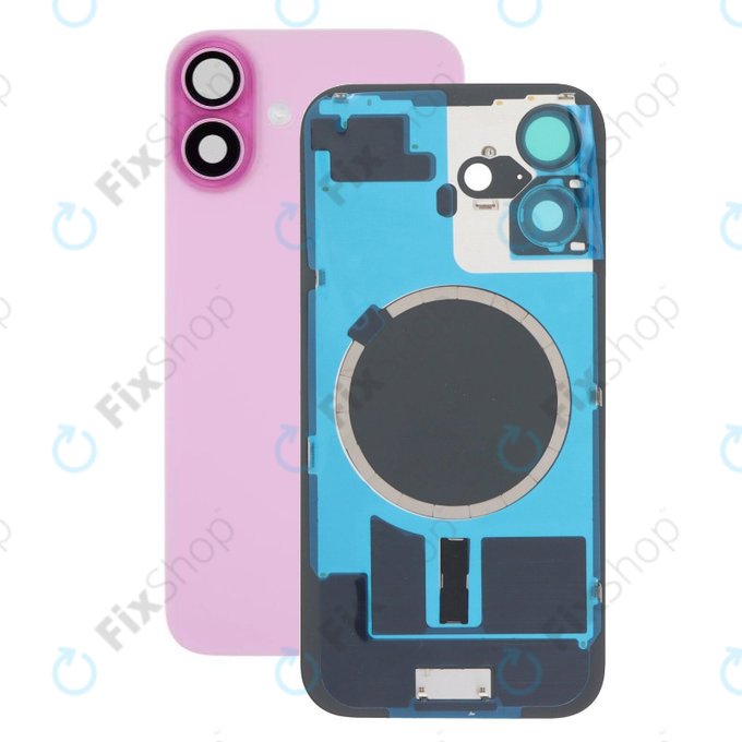 Tylne szkło obudowy z obiektywem aparatu, metalową płytką i magnesami Magsafe do iPhone 16, Różowy, Pink