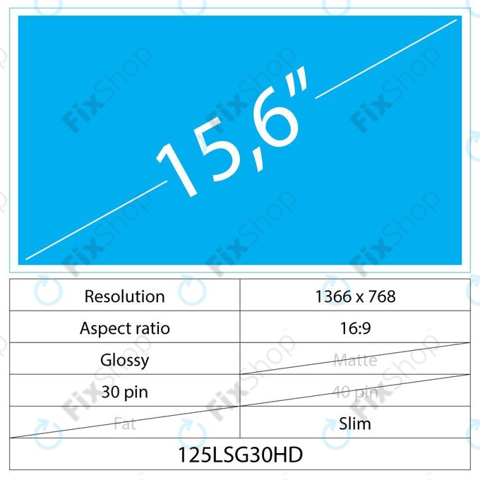 Wyświetlacz 15.6" LCD Slim Glossy, 30 pin, Full HD, Bez uchwytów