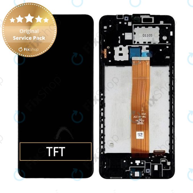 Wyświetlacz do Samsung A12 A125F, A022F, Ekran dotykowy z ramką, GH82-24490A, GH82-24491A, Czarny, Black, Genuine Service Pack