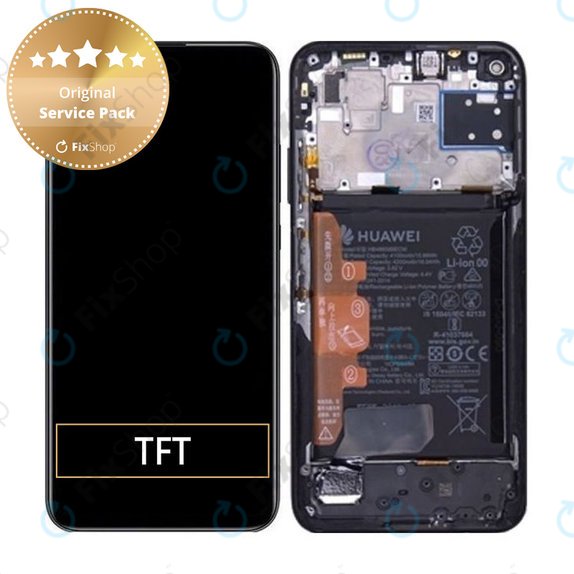 Wyświetlacz do Huawei P40 Lite, Ekran dotykowy z ramką i baterią, 02353KFU, Midnight Black, Genuine Service Pack