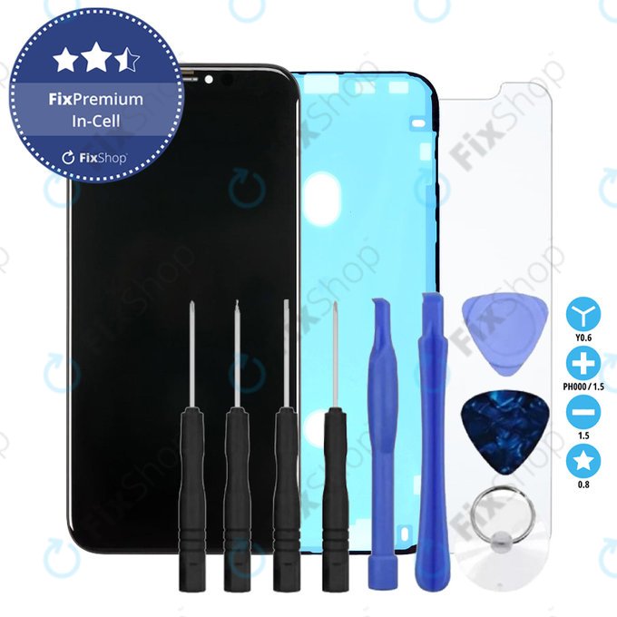 Wyświetlacz In-Cell dla iPhone XR, Ekran dotykowy z ramką, Klej (Adhesive), Szklo hartowane, Narzędzia, FixPremium