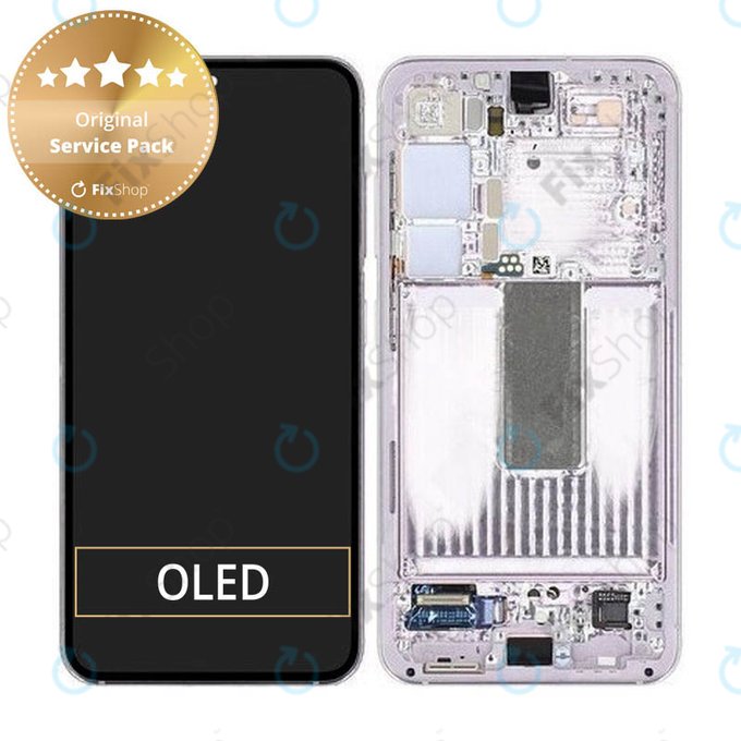 Wyświetlacz do Samsung S23 S911B, Ekran dotykowy z ramką, Lawendowy, Lavender, GH82-30481D, GH82-30480D, Genuine Service Pack