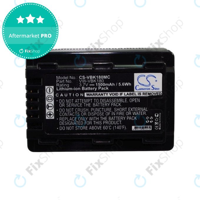 Bateria do Panasonic HDC, HC a SDR, 1500mAh, Li-Ion, 3.7V, VW-VBK180, HQ