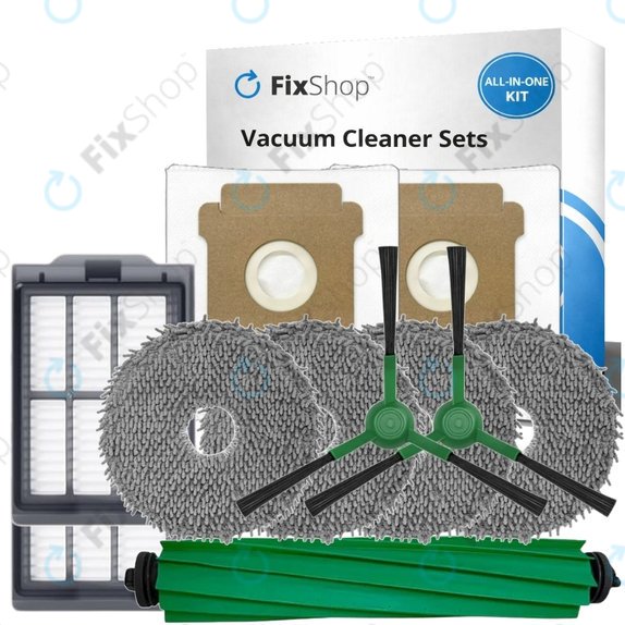 Zestaw części zamiennych do iRobot Roomba Plus 405 Combo, 505 Combo (1x Główna szczotka, 2x Filtr, 2x Szczotka boczna, 4x Ściereczka mopująca, 2x Worek na kurz)