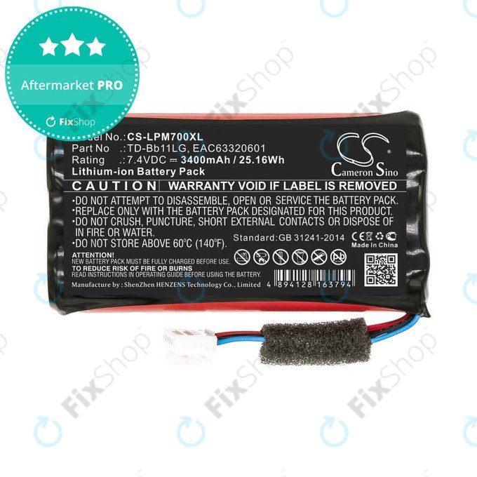 Bateria do LG Music Flow P7, Xboom Go PK7, 3400mAh, Li-Ion, 7.4V, TD-Bb11LG, HQ