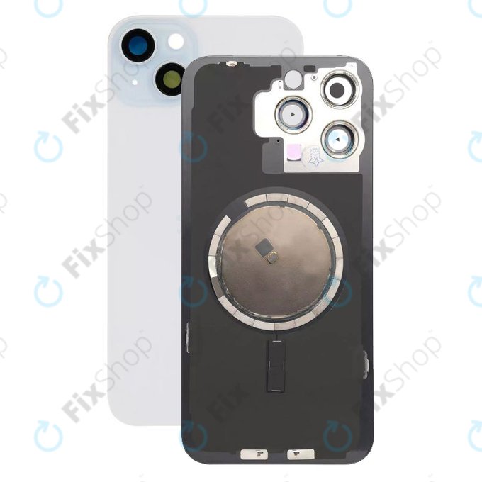 Tylne szkło obudowy z obiektywem aparatu, metalową płytką i magnesami Magsafe do iPhone 15 Plus, Niebieski, Blue
