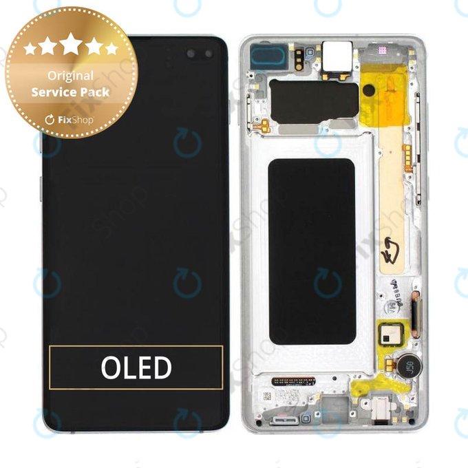 Wyświetlacz do Samsung S10 Plus G975F, Ekran dotykowy z ramką, GH82-18849B, GH82-18834G, GH82-18849G, GH82-18834B, Prism White, Genuine Service Pack