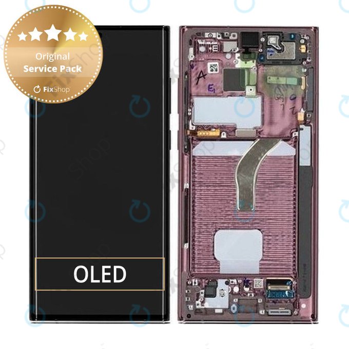 Wyświetlacz do Samsung S22 Ultra S908B, Ekran dotykowy z ramką, GH82-27488B, GH82-27489B, Burgundy, Genuine Service Pack