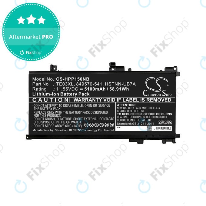 Bateria do HP Omen 15, Pavilion 15, WASD 15, 5100mAh, Li-Ion, 11.55V, TE03XL, HQ