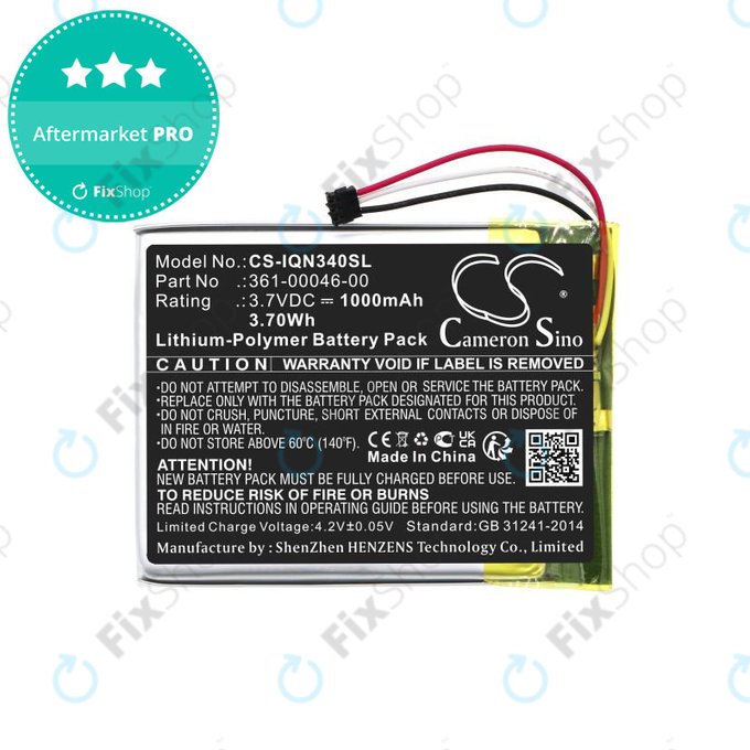 Bateria do Garmin Dash Cam 20, Nuvi 3400, 1000mAh, Li-Pol, 3.7V, 361-00046-00, HQ