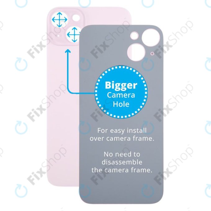 Tylne szklo obudowy z wieksza dziura na aparat do iPhone 15 Plus, Różowy, Pink