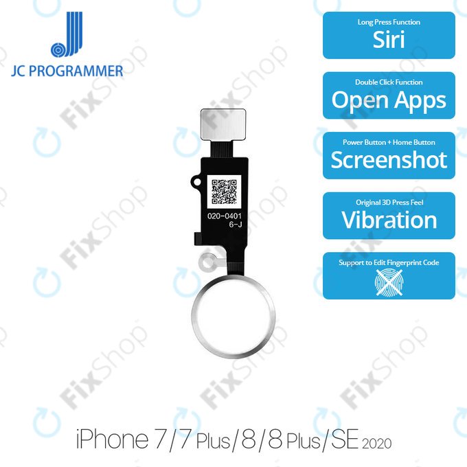Przycisk Home do iPhone 7, 7 Plus, 8, 8 Plus, SE (2020), SE (2022), JCID 6 Gen, Srebrny, Silver