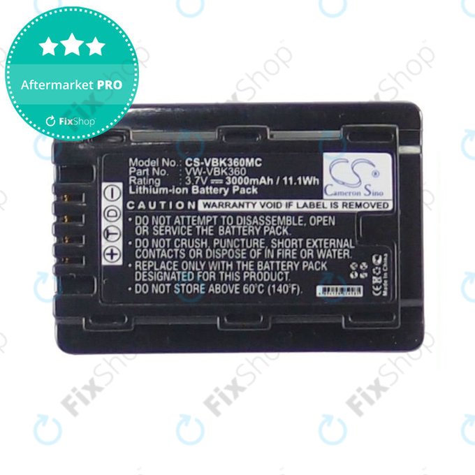 Bateria do Panasonic HC, HDC, SDR, 3000mAh, Li-Ion, 3.7V, VW-VBK360, HQ
