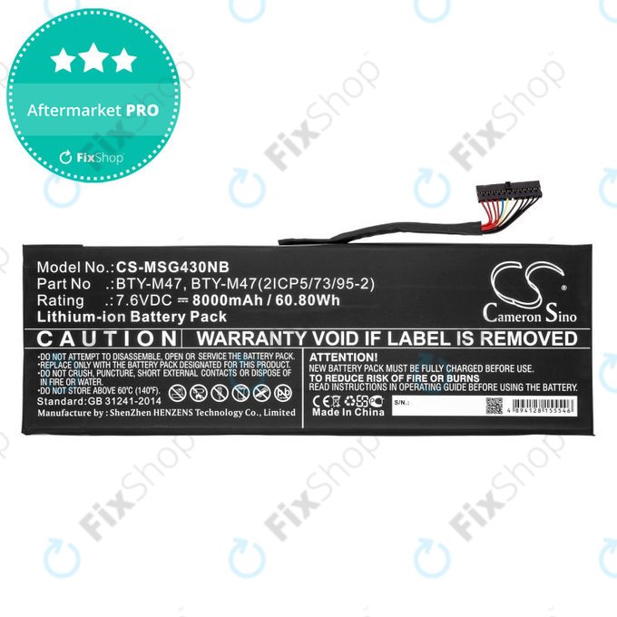 Bateria do MSI GS40, GS43, MS14, 8000mAh, Li-Ion, 7.6V, BTY-M47, HQ