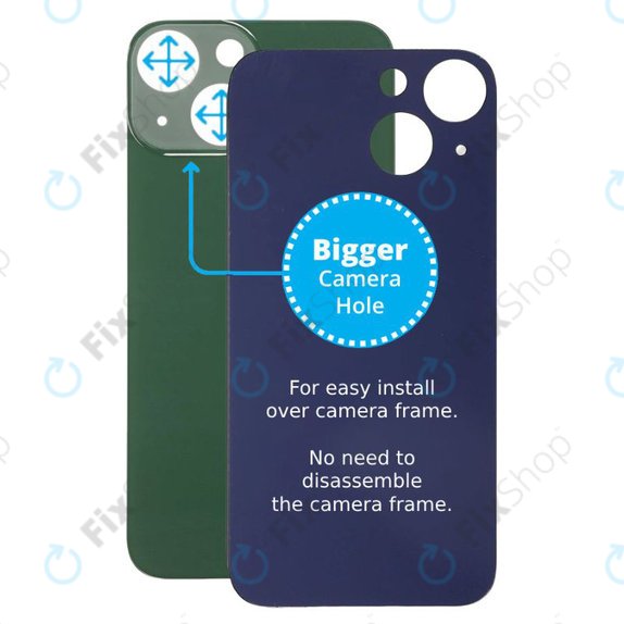 Tylne szklo z duza dziura na aparat do iPhone 13 Mini, Zielony, Green