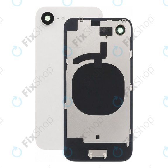 Tylne szkło obudowy z obiektywem aparatu, metalową płytką do iPhone 16e, Biały, White