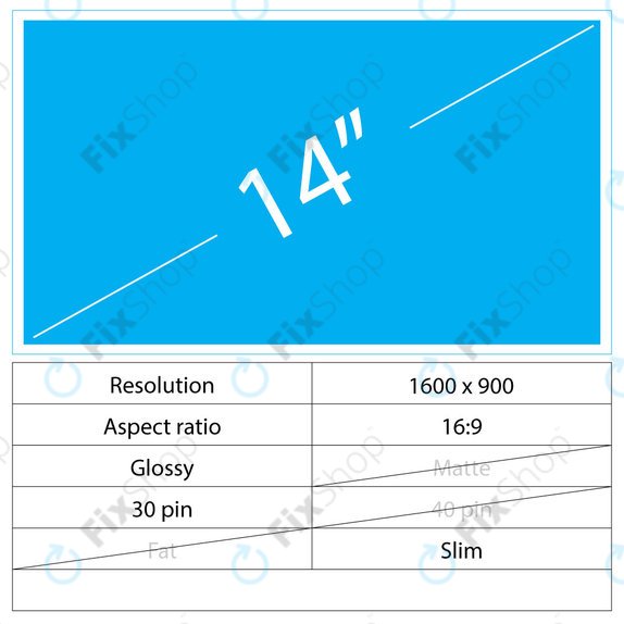 Wyświetlacz 14" LCD Slim Glossy, 30 pin, HD+