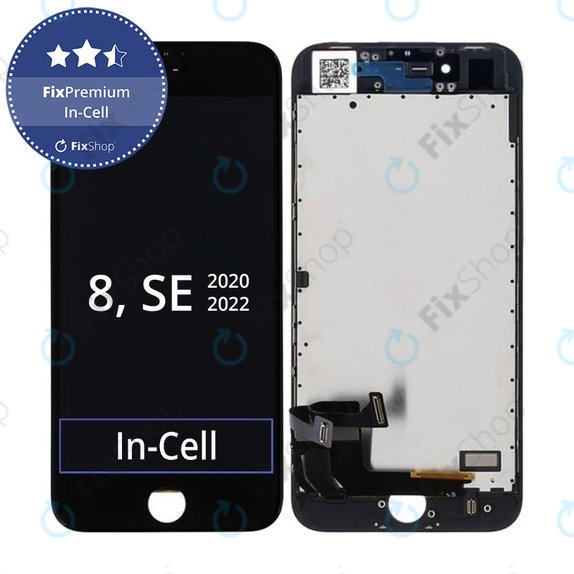 Wyświetlacz In-Cell dla iPhone 8, SE (2020), SE (2022), Black, Ekran dotykowy z ramką, FixPremium