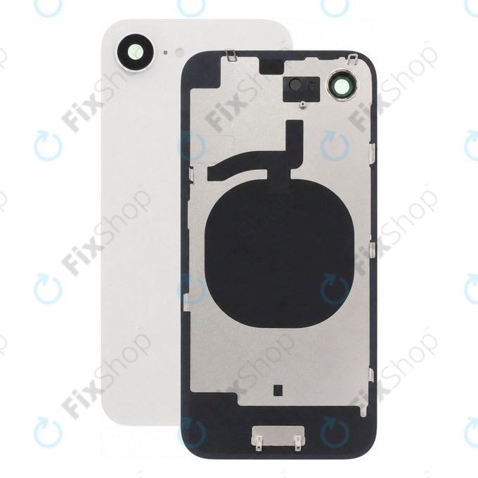 Tylne szkło obudowy z obiektywem aparatu, metalową płytką do iPhone 16e, Biały, White