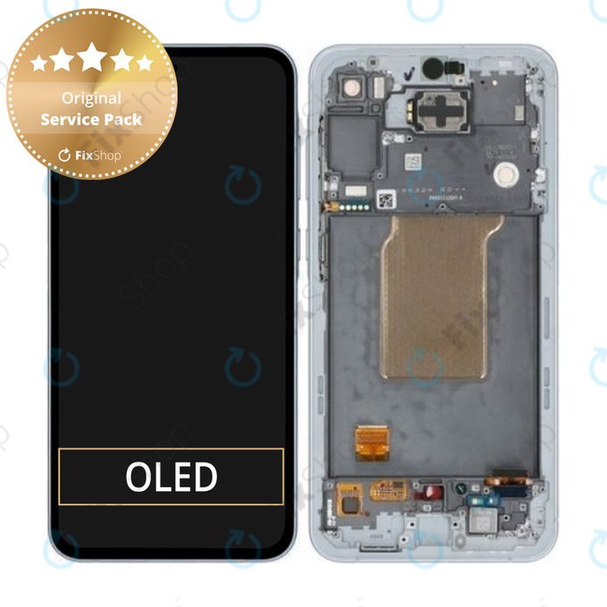 Wyświetlacz do Samsung A55 A556B, Ekran dotykowy z ramką, GH82-34305B, Awesome Iceblue, Genuine Service Pack
