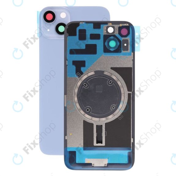 Tylne szkło obudowy z obiektywem aparatu, metalową płytką i magnesami Magsafe do iPhone 14 Plus, Niebieski, Blue