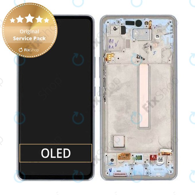 Wyświetlacz do Samsung A53 5G A536B, Ekran dotykowy z ramką, GH82-28024C, GH82-28025C, Awesome Blue, Genuine Service Pack