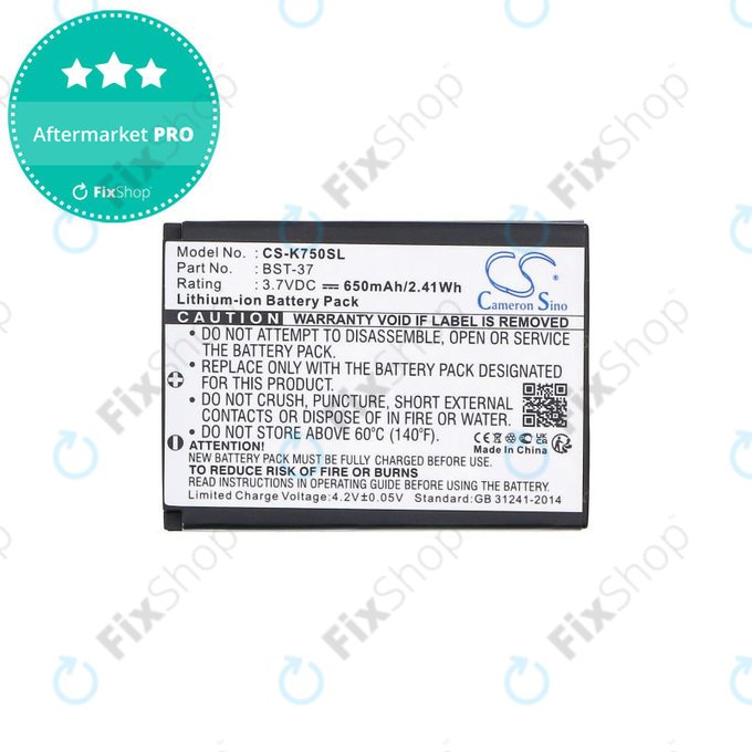 Bateria do Sony Ericsson, 650mAh, Li-Ion, 3.7V, BST-37, HQ