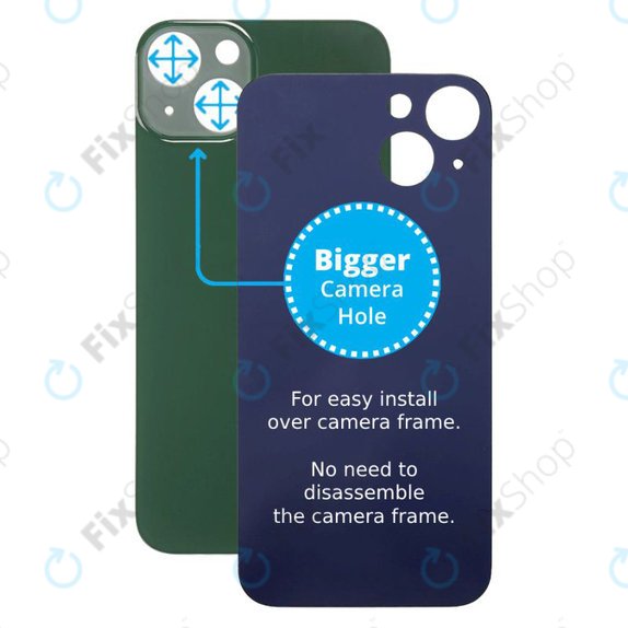 Tylne szklo z duza dziura na aparat do iPhone 13, Zielony, Green
