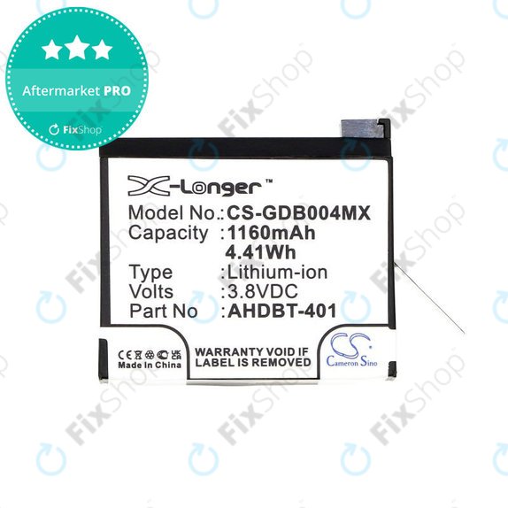 Bateria do GoPro Hero 4, 1160mAh, Li-Ion, 3.8V, AHDBT-401, HQ
