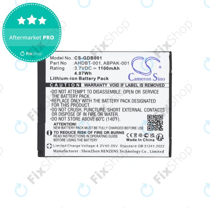 Bateria do GoPro HD Hero, Hero2, 1100mAh, Li-Ion, 3.7V, AHDBT-001, HQ