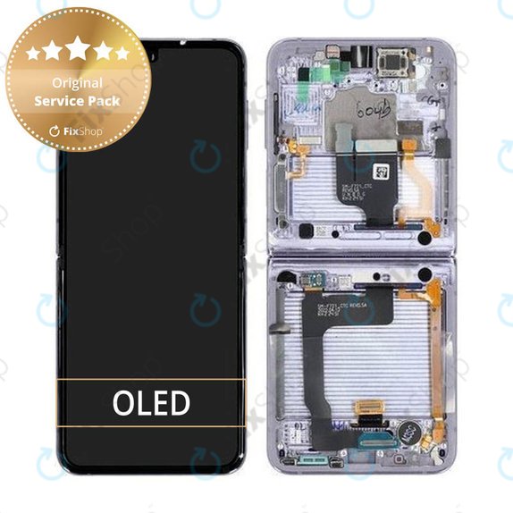 Wyświetlacz do Samsung Z Flip 4 F721B, Ekran dotykowy z ramką, GH82-29440B, GH82-30239B, GH82-29441B, GH82-30238B, Bora Purple, Genuine Service Pack