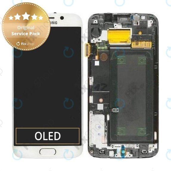 Wyświetlacz do Samsung S6 Edge G925F, Ekran dotykowy z ramką, GH97-17162B, GH97-17317B, GH97-17334B, White Pearl, Genuine Service Pack