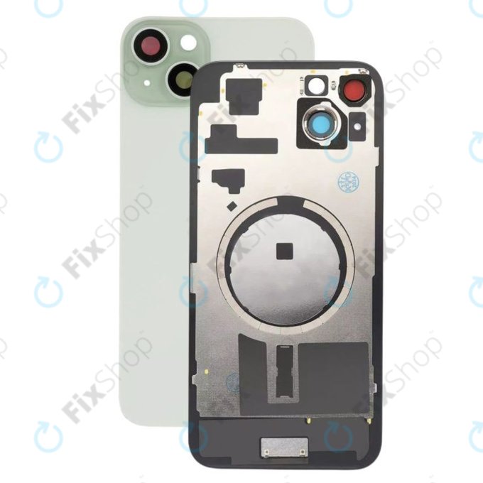 Tylne szkło obudowy z obiektywem aparatu, metalową płytką i magnesami Magsafe do iPhone 15 Plus, Zielony, Green