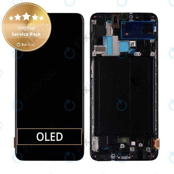 Wyświetlacz do Samsung A70 A705F, Ekran dotykowy z ramką, GH82-19747A, GH82-19787A, Czarny, Black, Genuine Service Pack