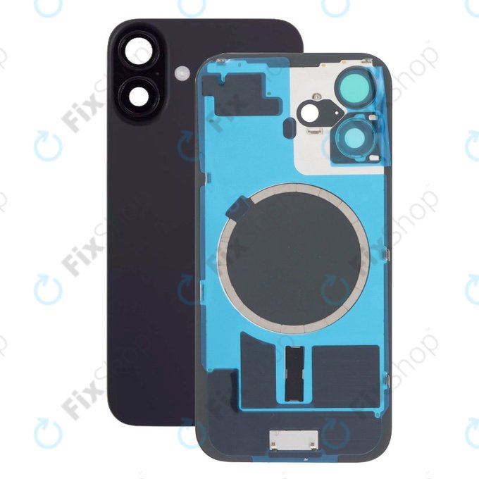 Tylne szkło obudowy z obiektywem aparatu, metalową płytką i magnesami Magsafe do iPhone 16 Plus, Czarny, Black
