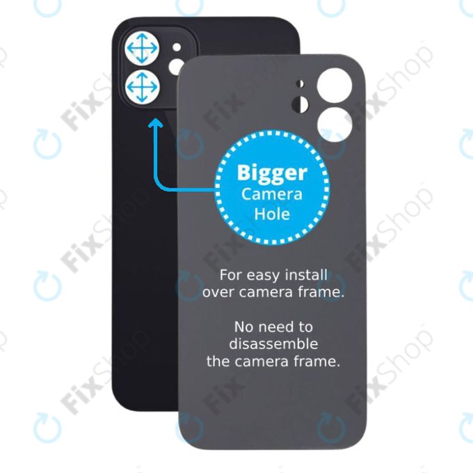 Tylne szklo z duza dziura na aparat do iPhone 12, Czarny, Black